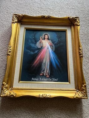 Gold Framed Religious Wall Art - Jesus I Trust In You - Gold